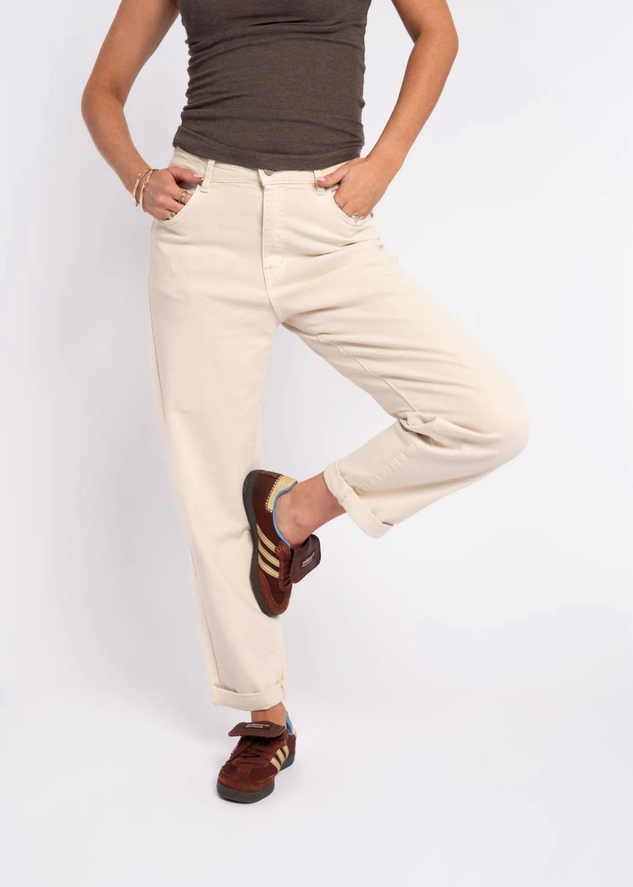 Džinsai MomSiluette Beige